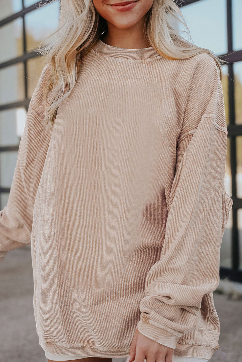 Dark Grey Ribbed Corduroy Oversized Sweatshirt
