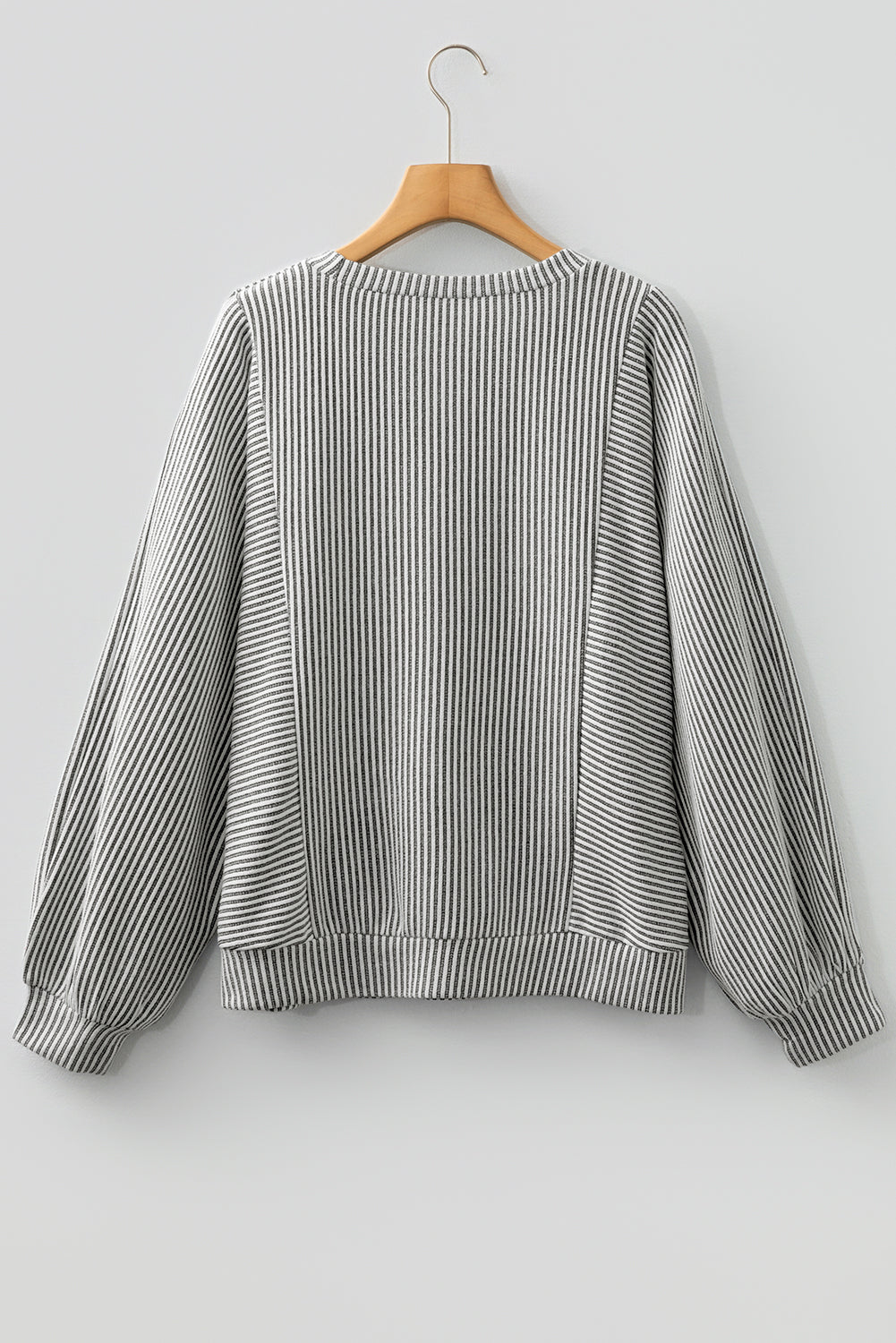 Gray Ribbed Lantern-Sleeve Knit Top