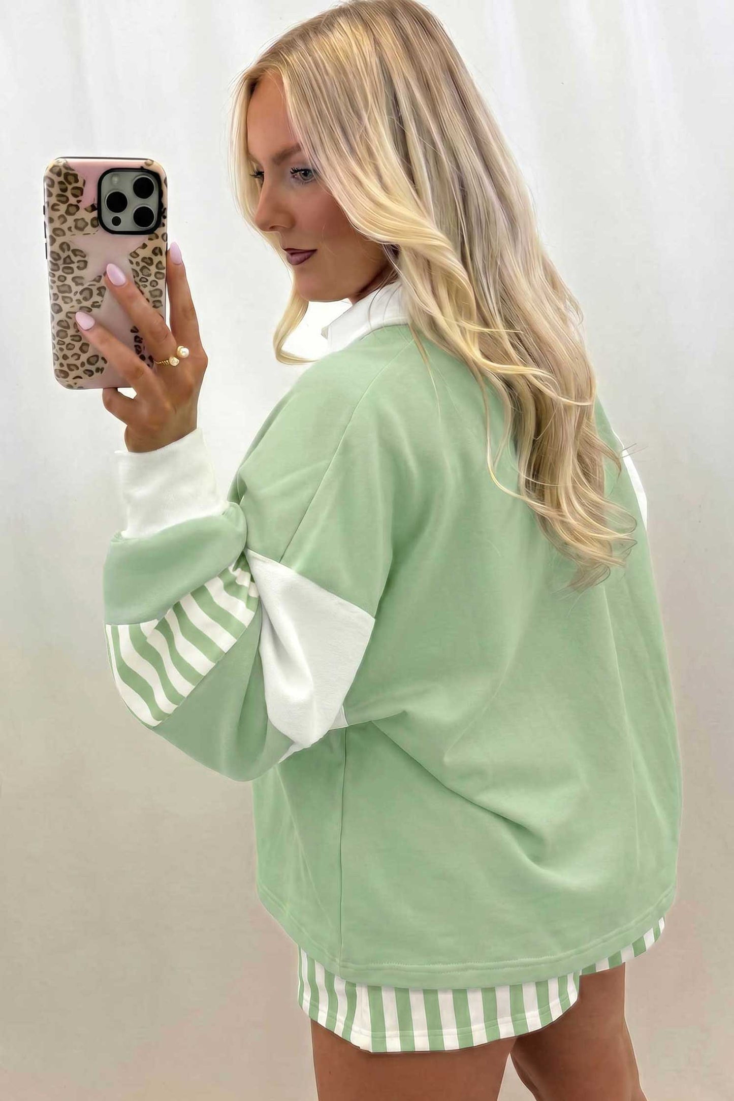 Striped Color-Block Pullover and Drawstring Shorts Set