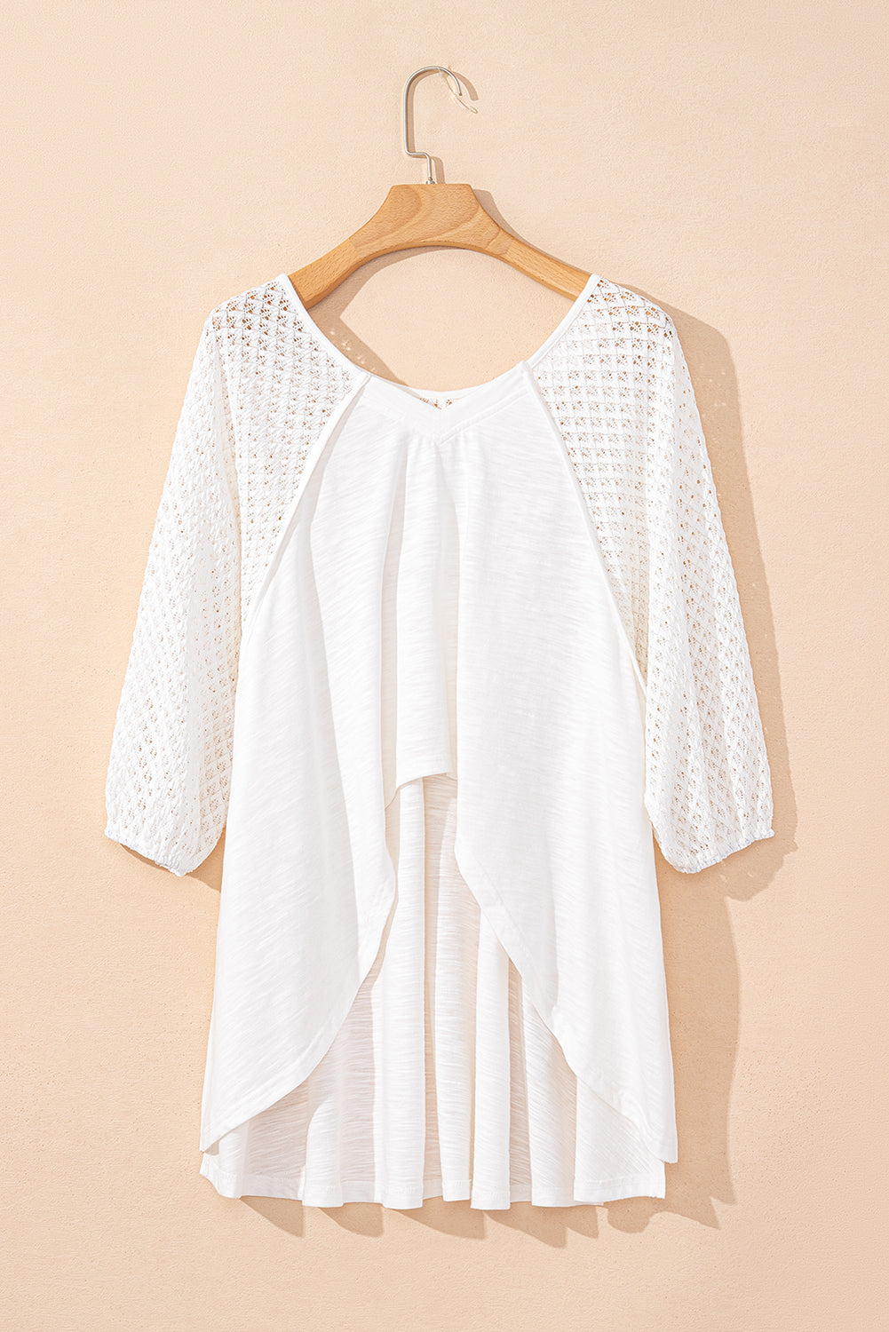 White Eyelet Patchwork Oversized V-Neck Blouse