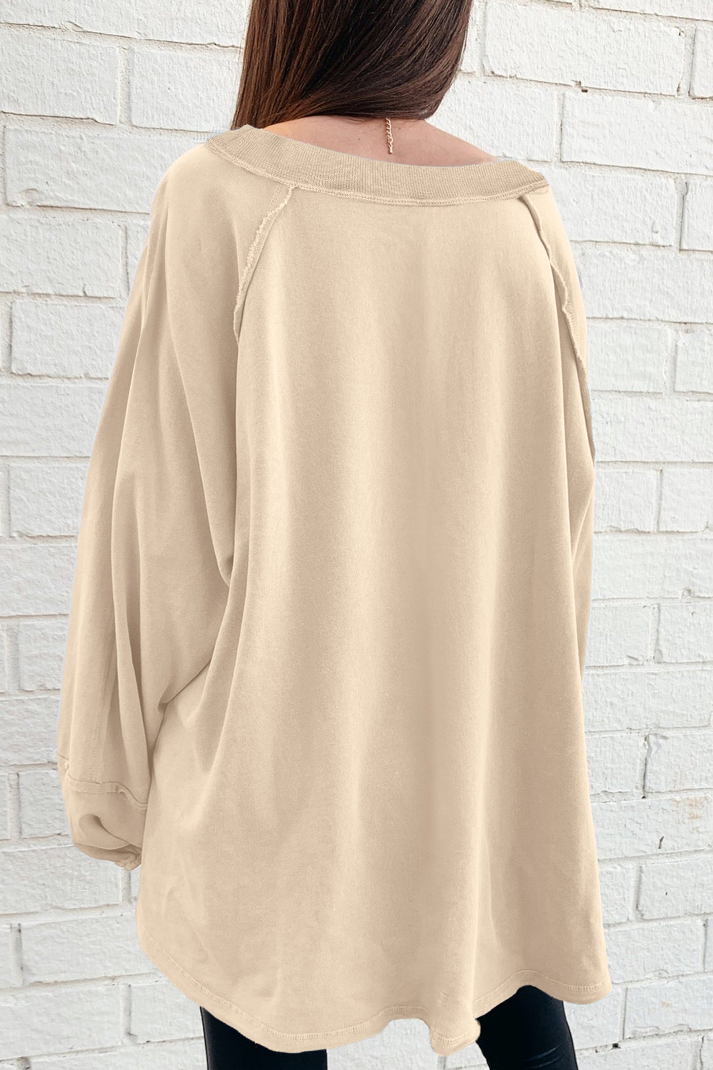 Beige Raw-Seam Oversized Sweatshirt