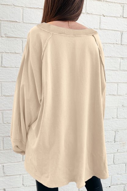 Beige Raw-Seam Oversized Sweatshirt