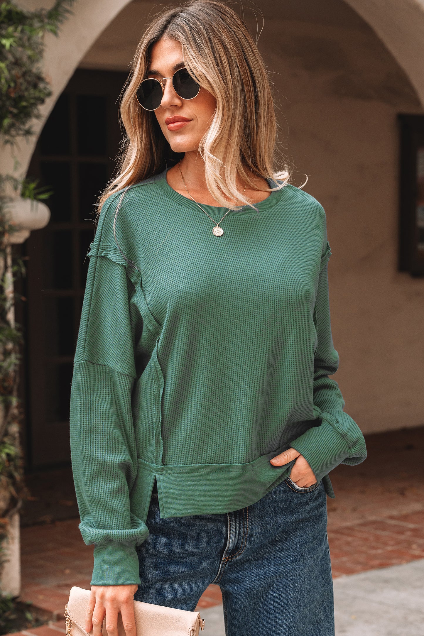 Evergreen Raw-Seam Textured Sweatshirt