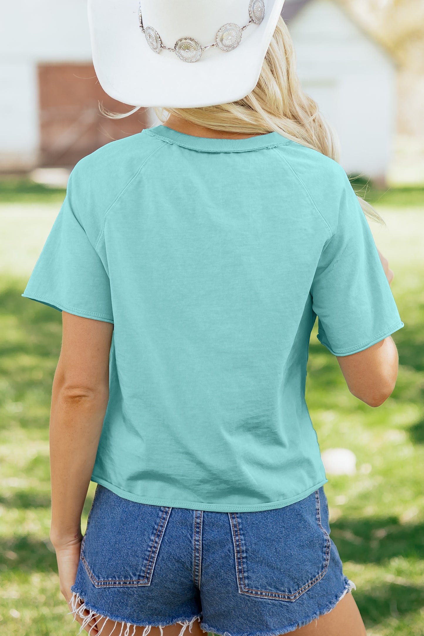 Mint Green Mineral-Wash Cropped T-Shirt