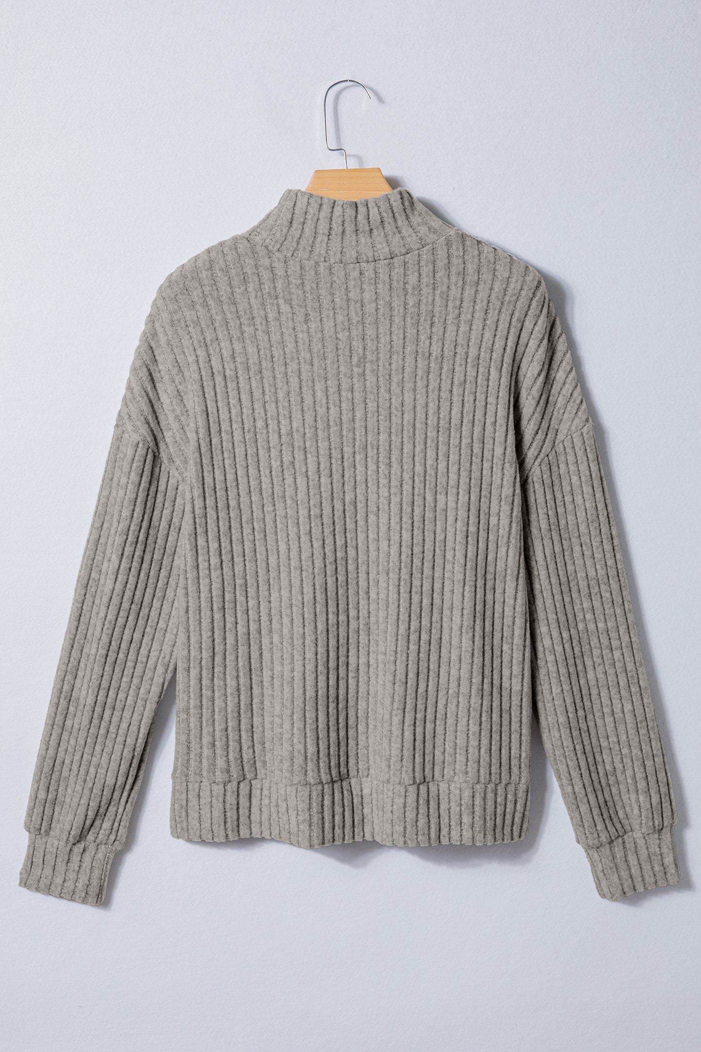 Gray Morn Ribbed High-Neck Knit Top