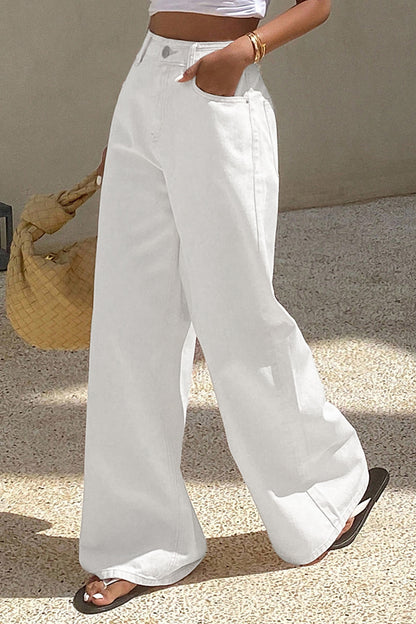 White Solid Loose Casual Jeans