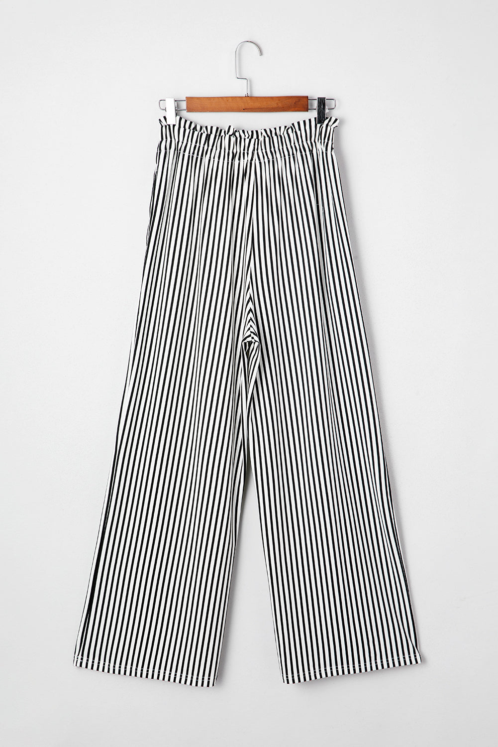 Black Stripe Tied High Waist Loose Straight Casual Pants