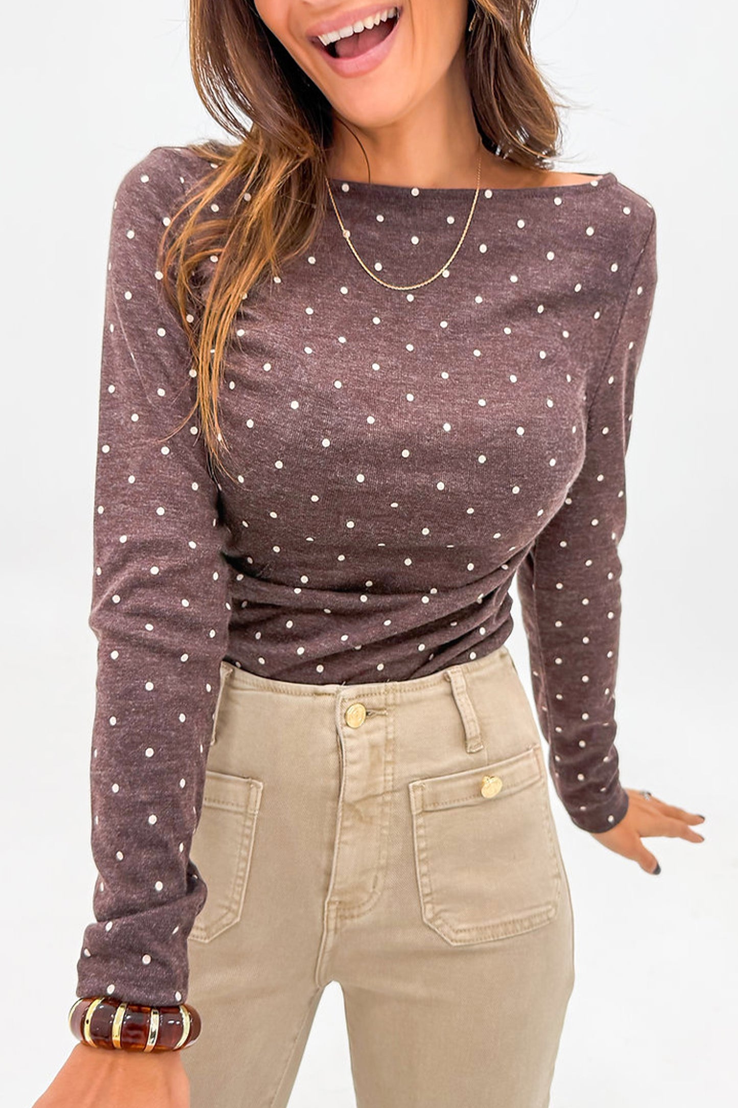 Jet Stream Polka-Dot Boat-Neck Knit T-Shirt