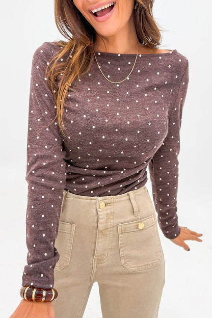 Jet Stream Polka-Dot Boat-Neck Knit T-Shirt