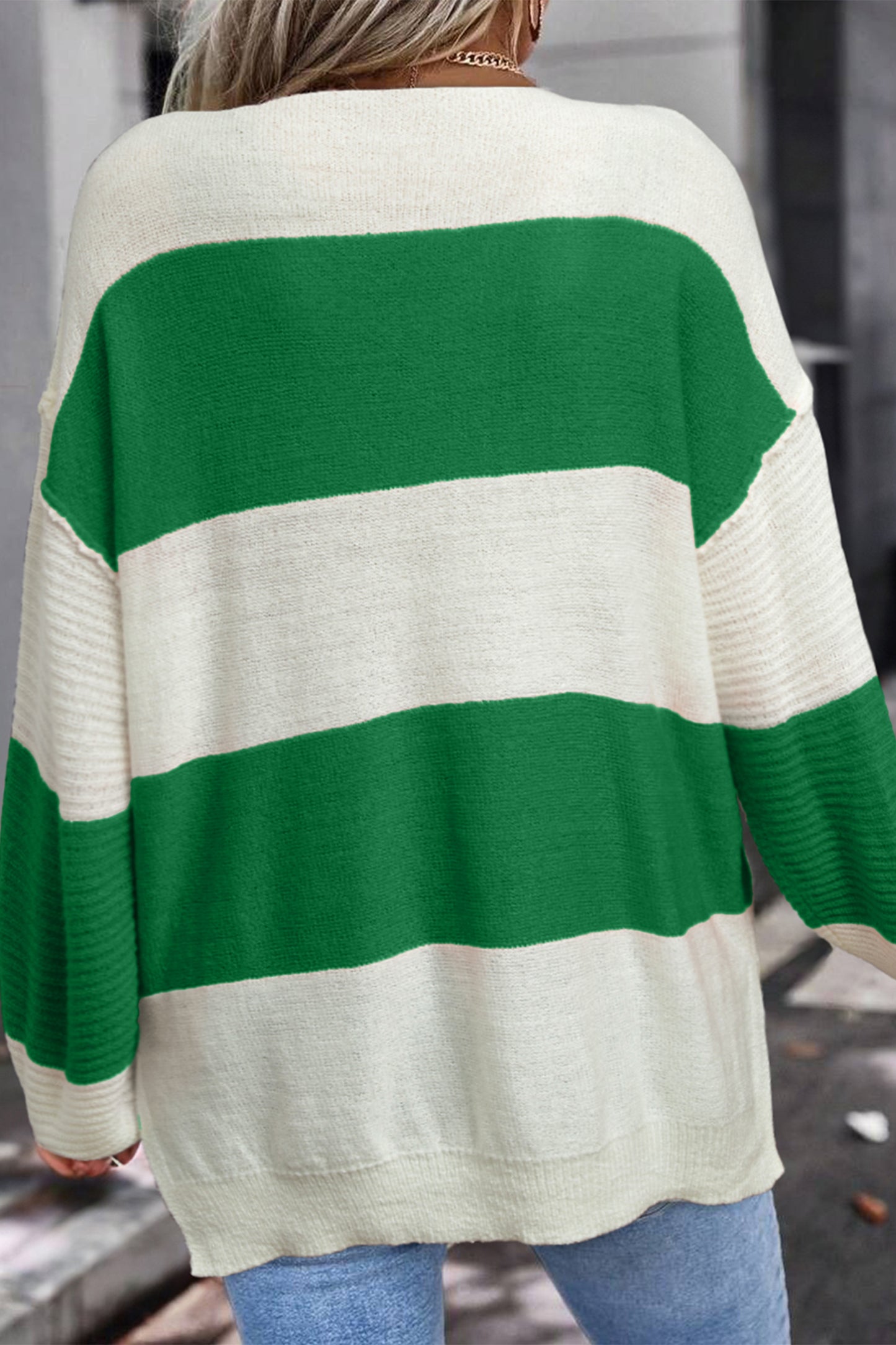 Red Color-Block Striped Sweater