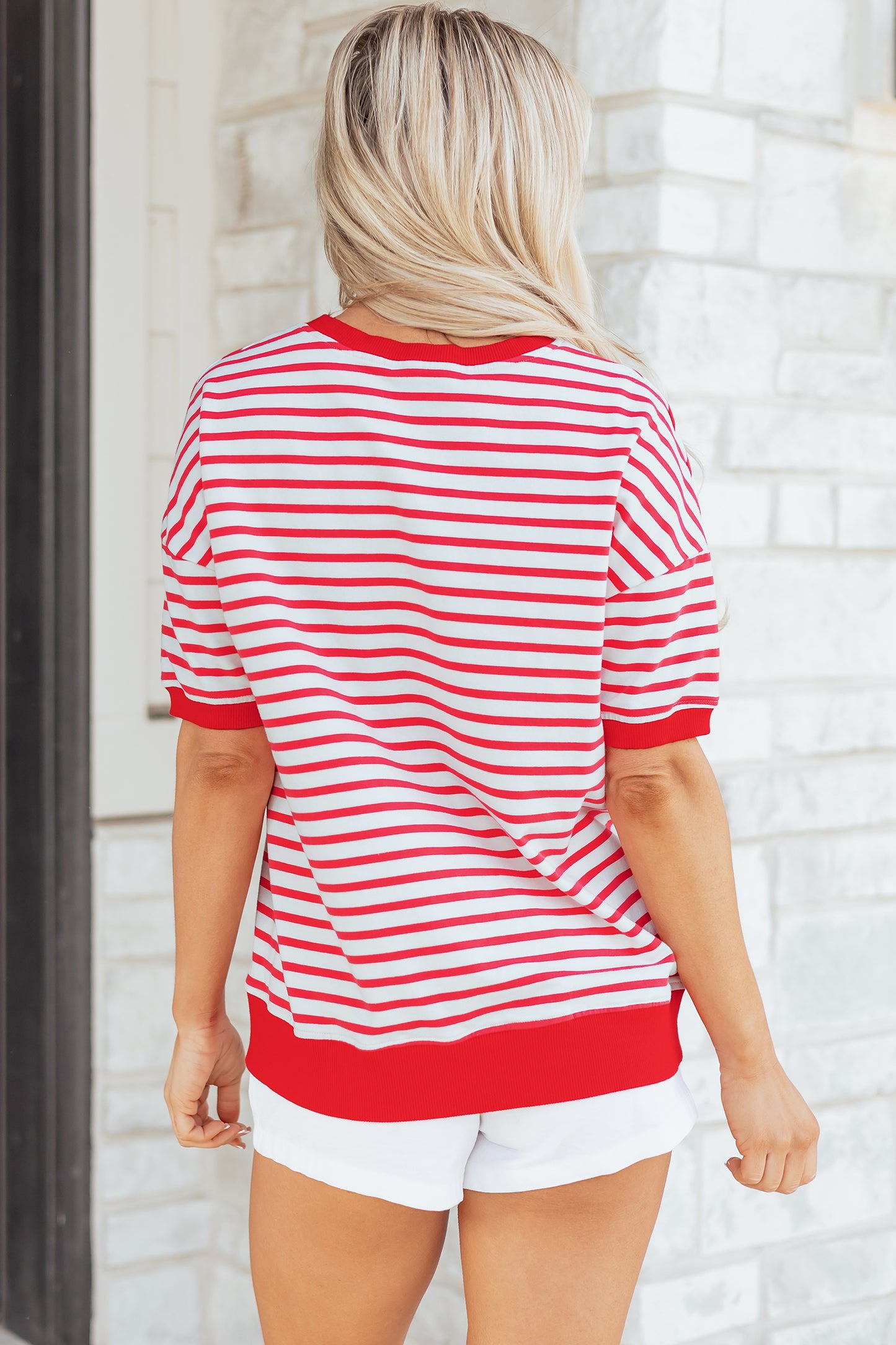 Red Striped Drop-Shoulder T-Shirt
