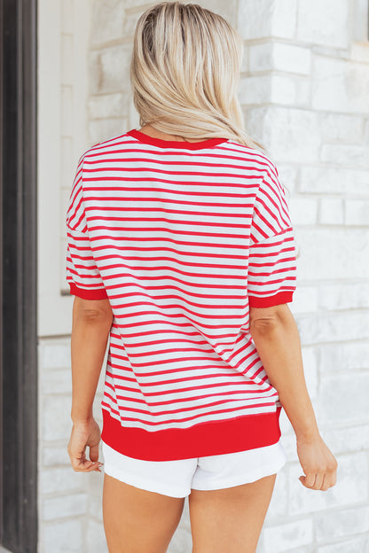 Red Striped Drop-Shoulder T-Shirt