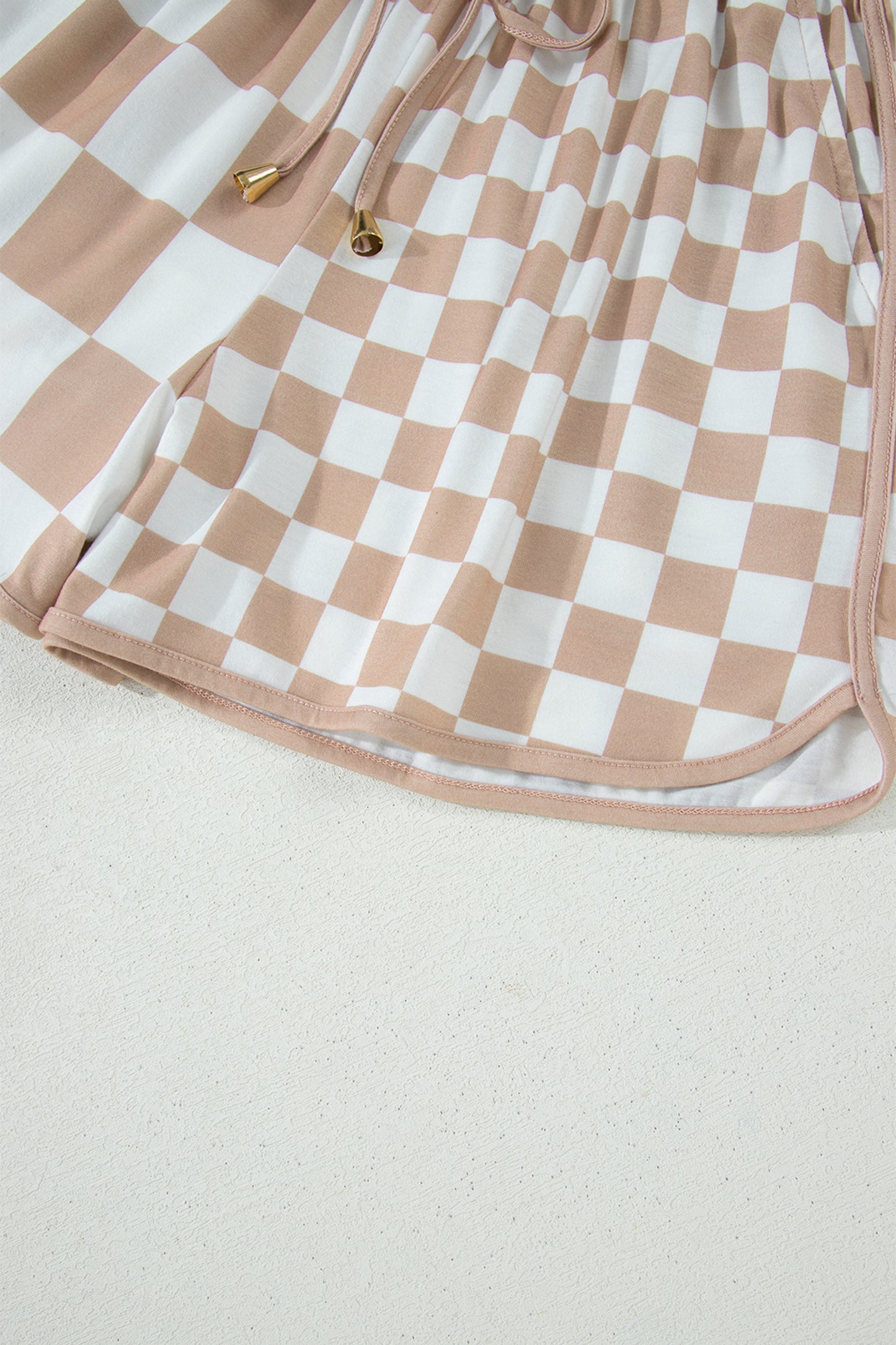 Khaki Checkerboard Drawstring Shorts