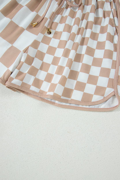 Khaki Checkerboard Drawstring Shorts