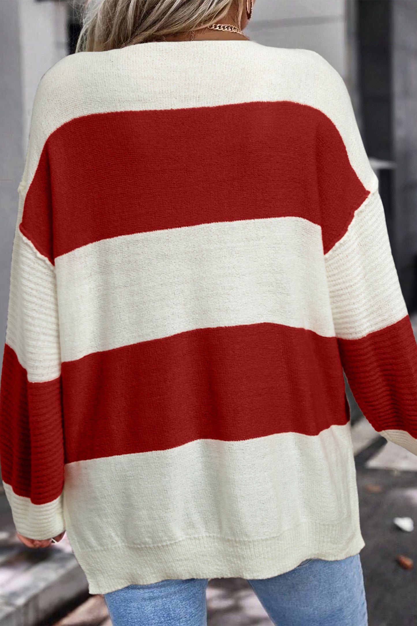 Red Color-Block Striped Sweater