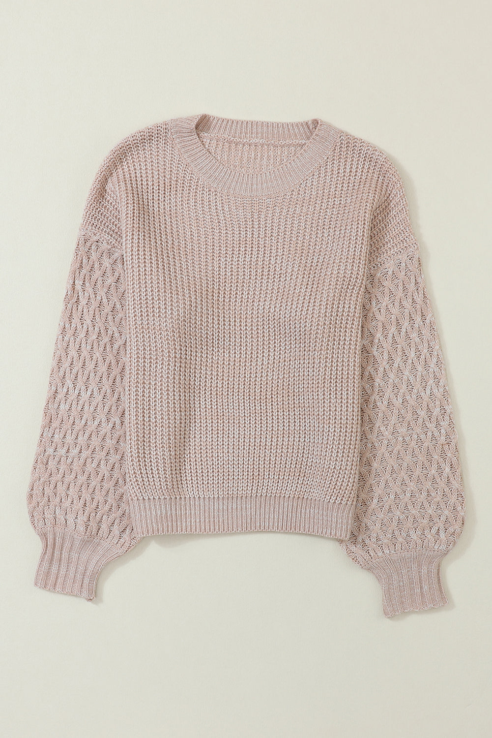 Parchment Cable-Sleeve Drop-Shoulder Sweater
