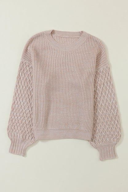 Parchment Cable-Sleeve Drop-Shoulder Sweater