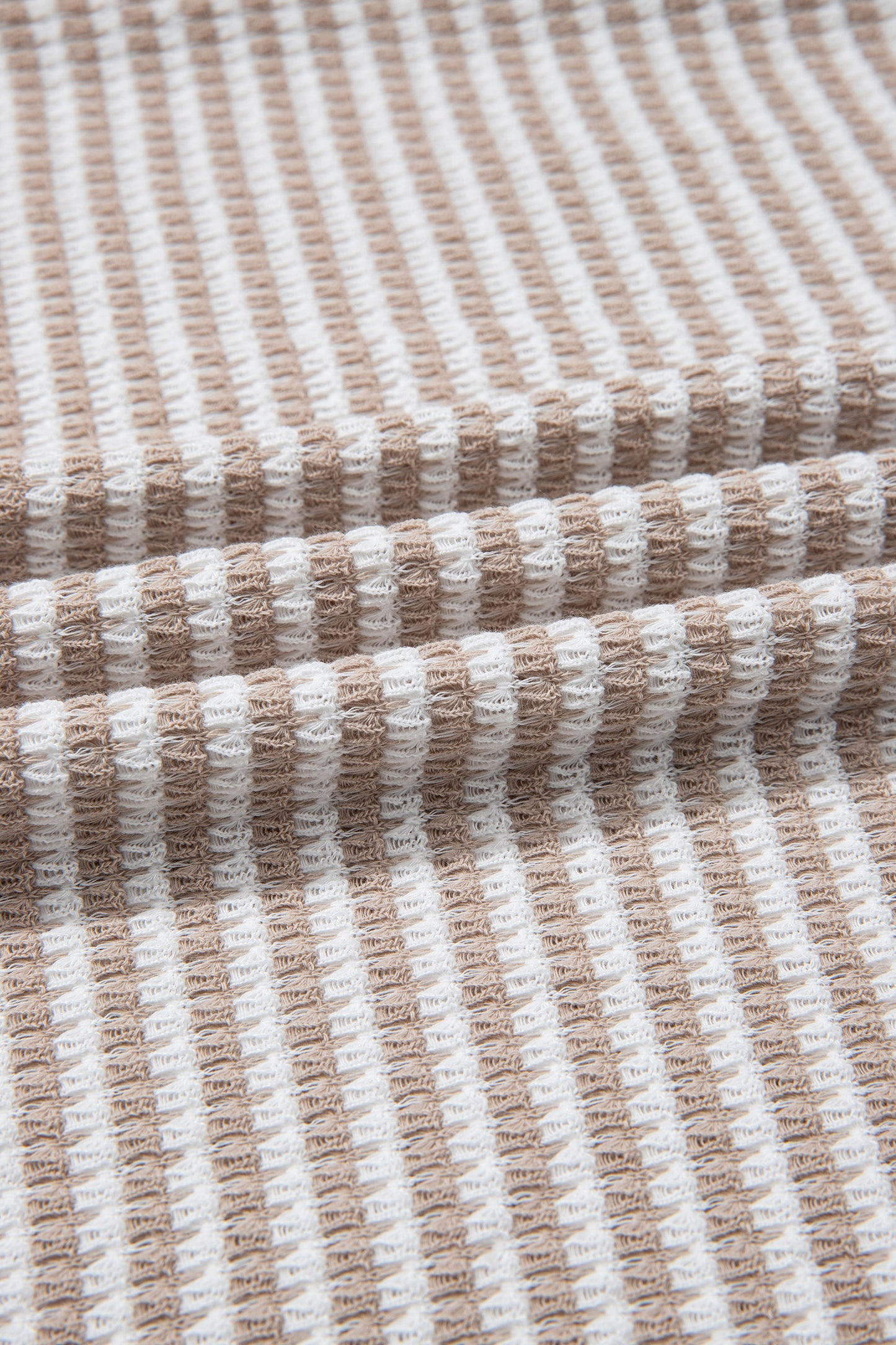 Beige Striped Textured V-Neck Knit Top