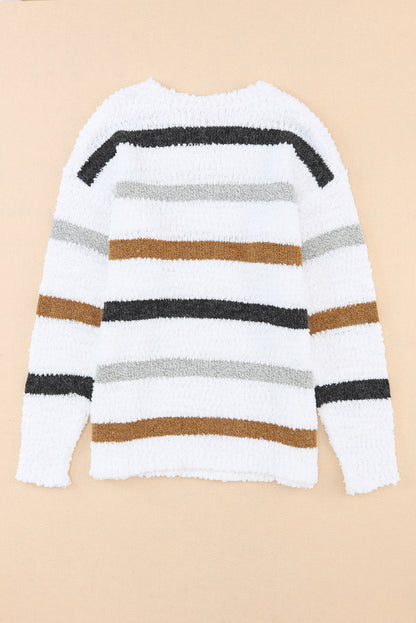 Multicolor Stripe Popcorn-Knit Sweater