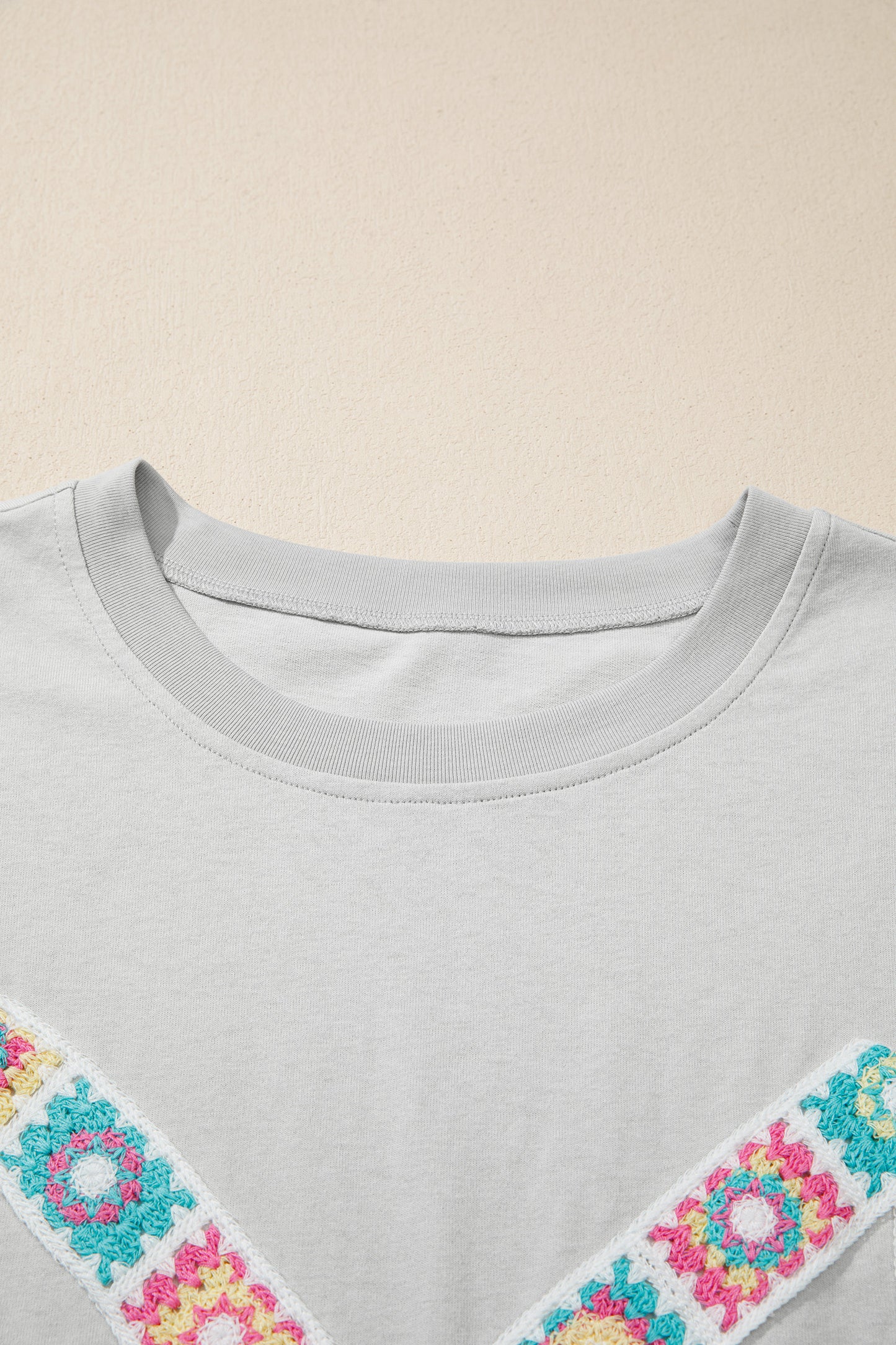 Light Gray Floral Bow-Patch T-Shirt