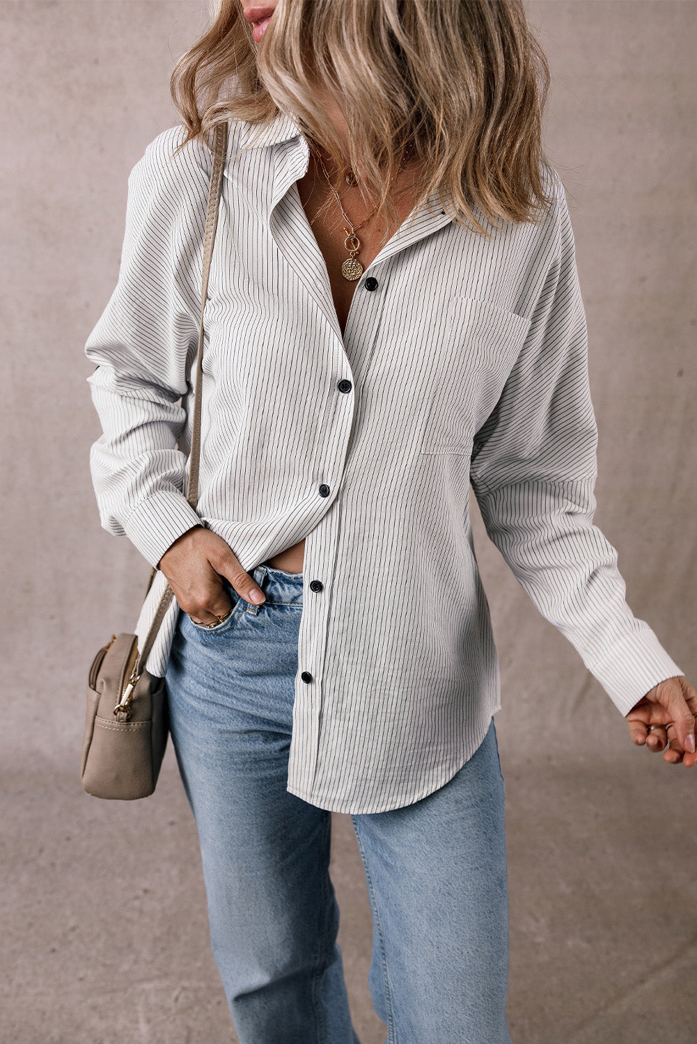 Striped Roll-Tab Longline Shirt