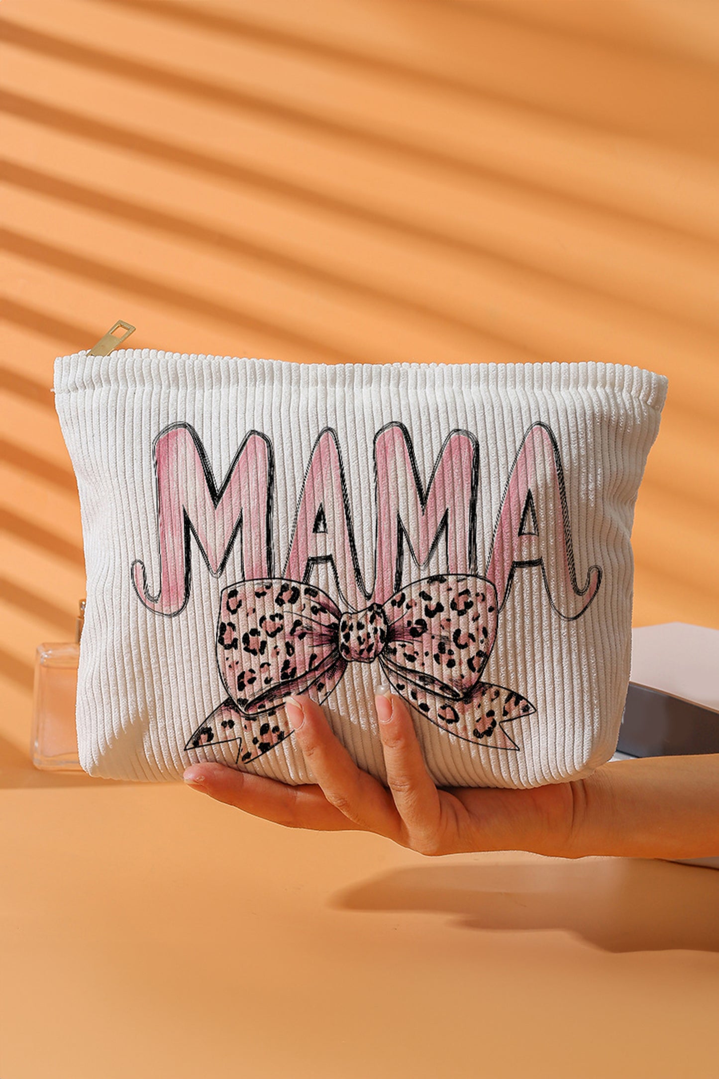 White Mama Leopard-Bow Makeup Bag