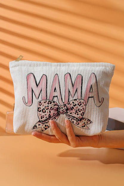 White Mama Leopard-Bow Makeup Bag