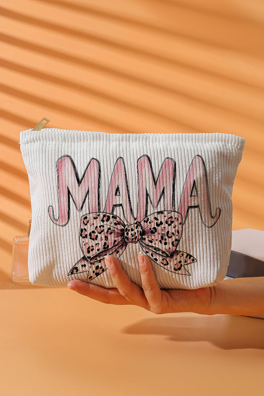 White Mama Leopard-Bow Makeup Bag