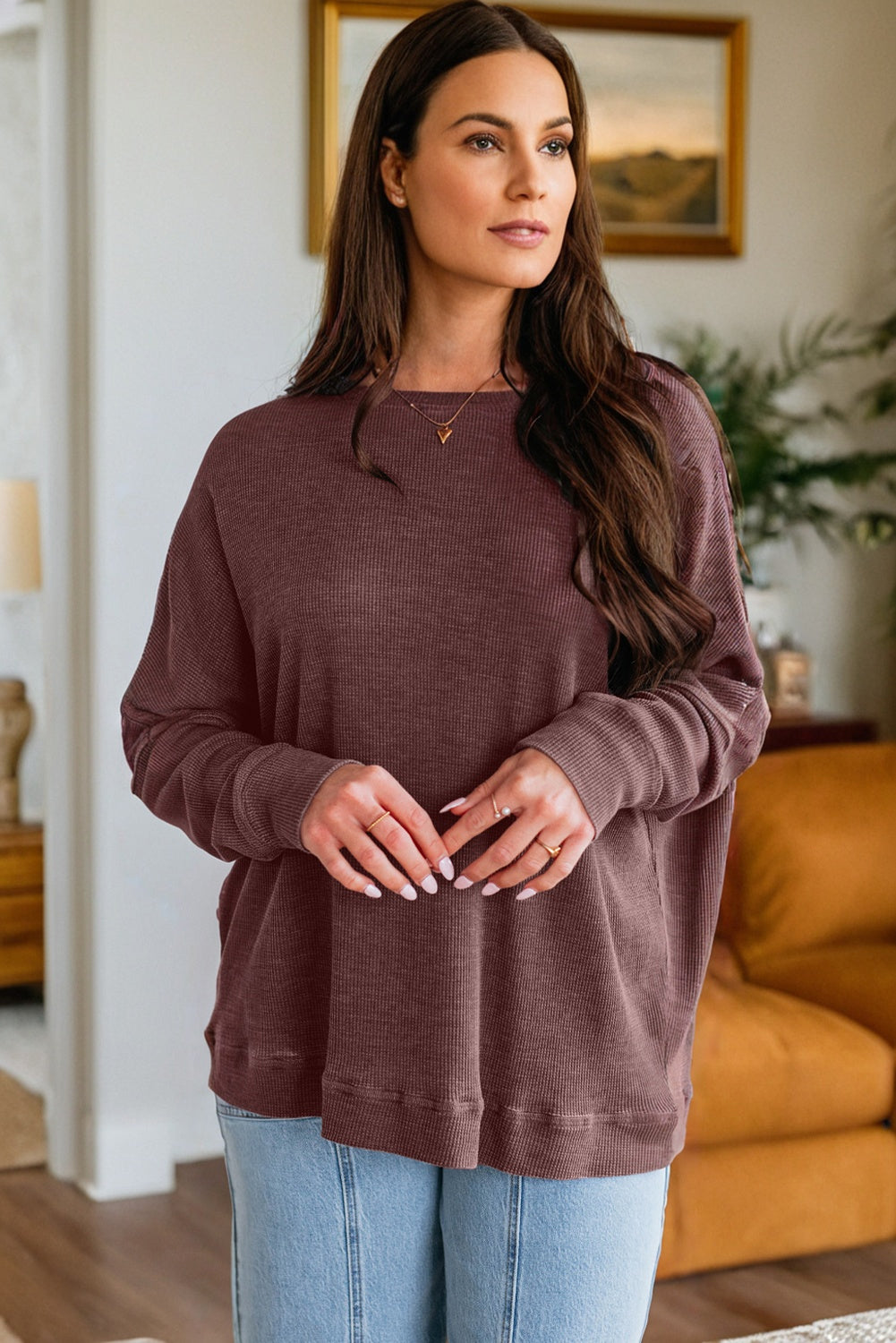 Dark Gray Waffle-Knit Relaxed Top