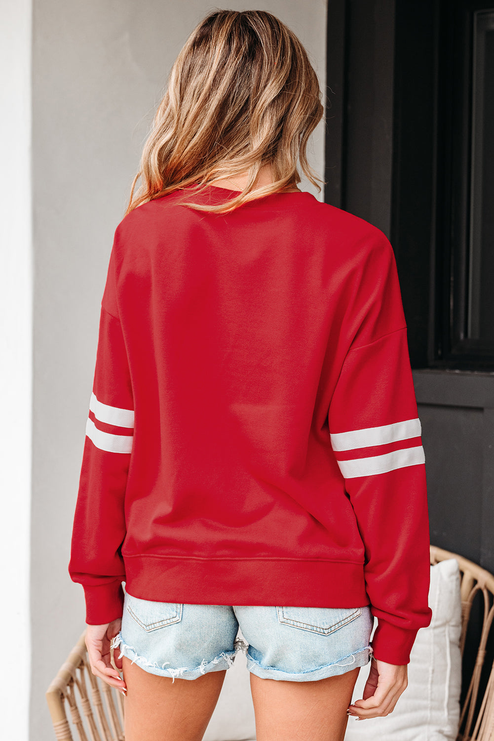 White Varsity Striped Detail Drop-Shoulder Oversized Sweatshirt
