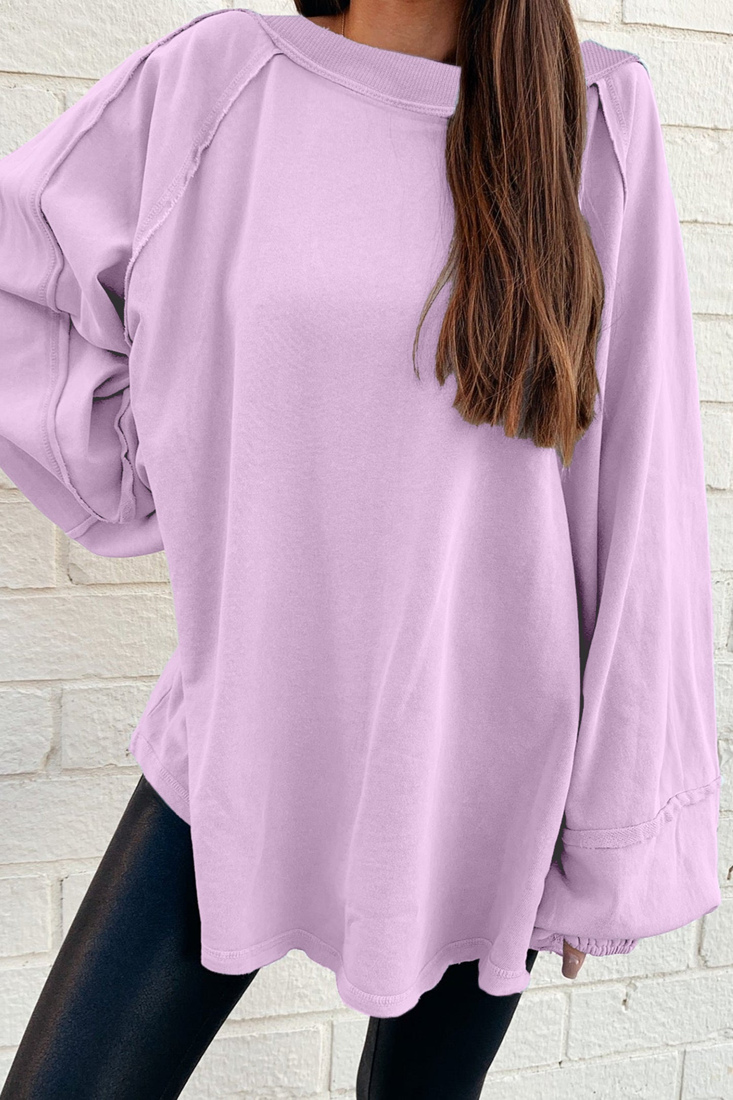 Beige Raw-Seam Oversized Sweatshirt