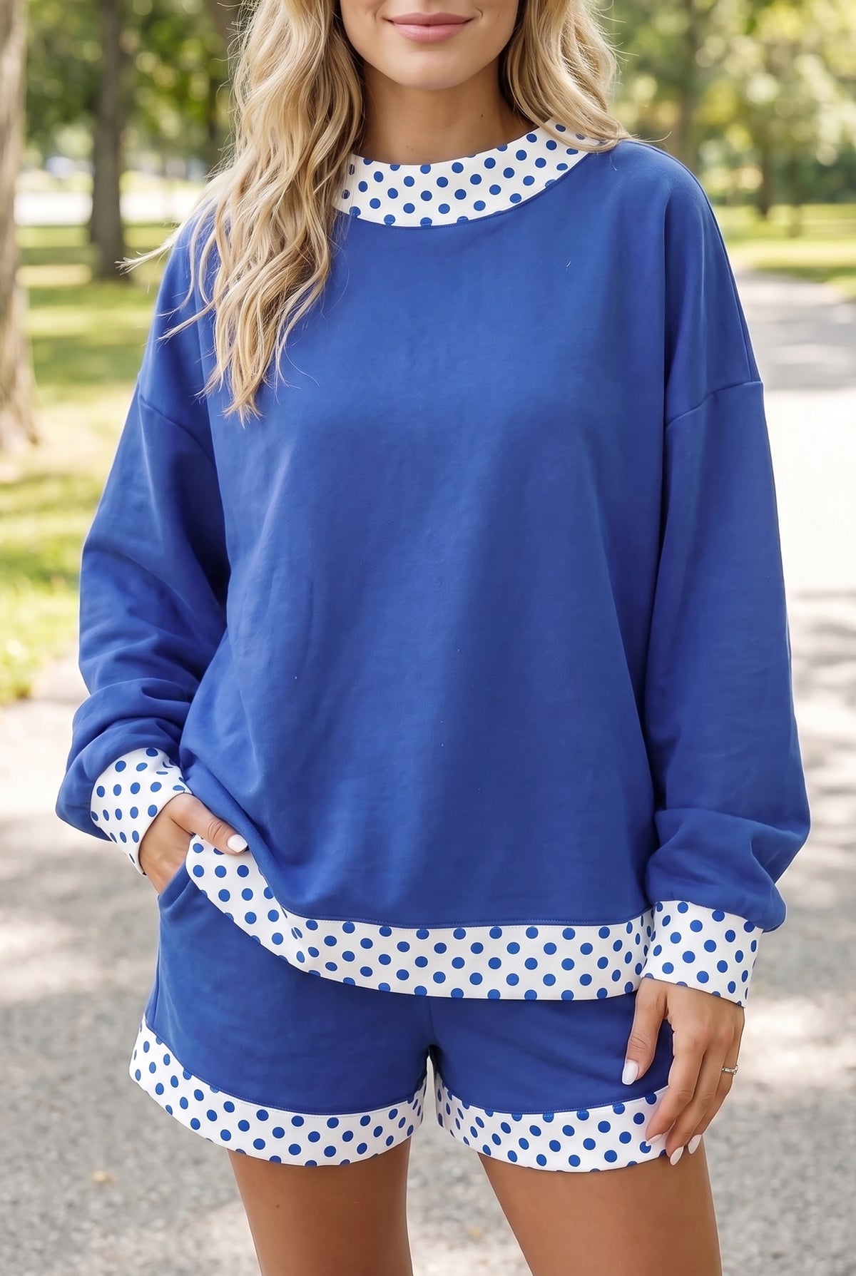 Polka-Dot Trim Pullover & Shorts Set