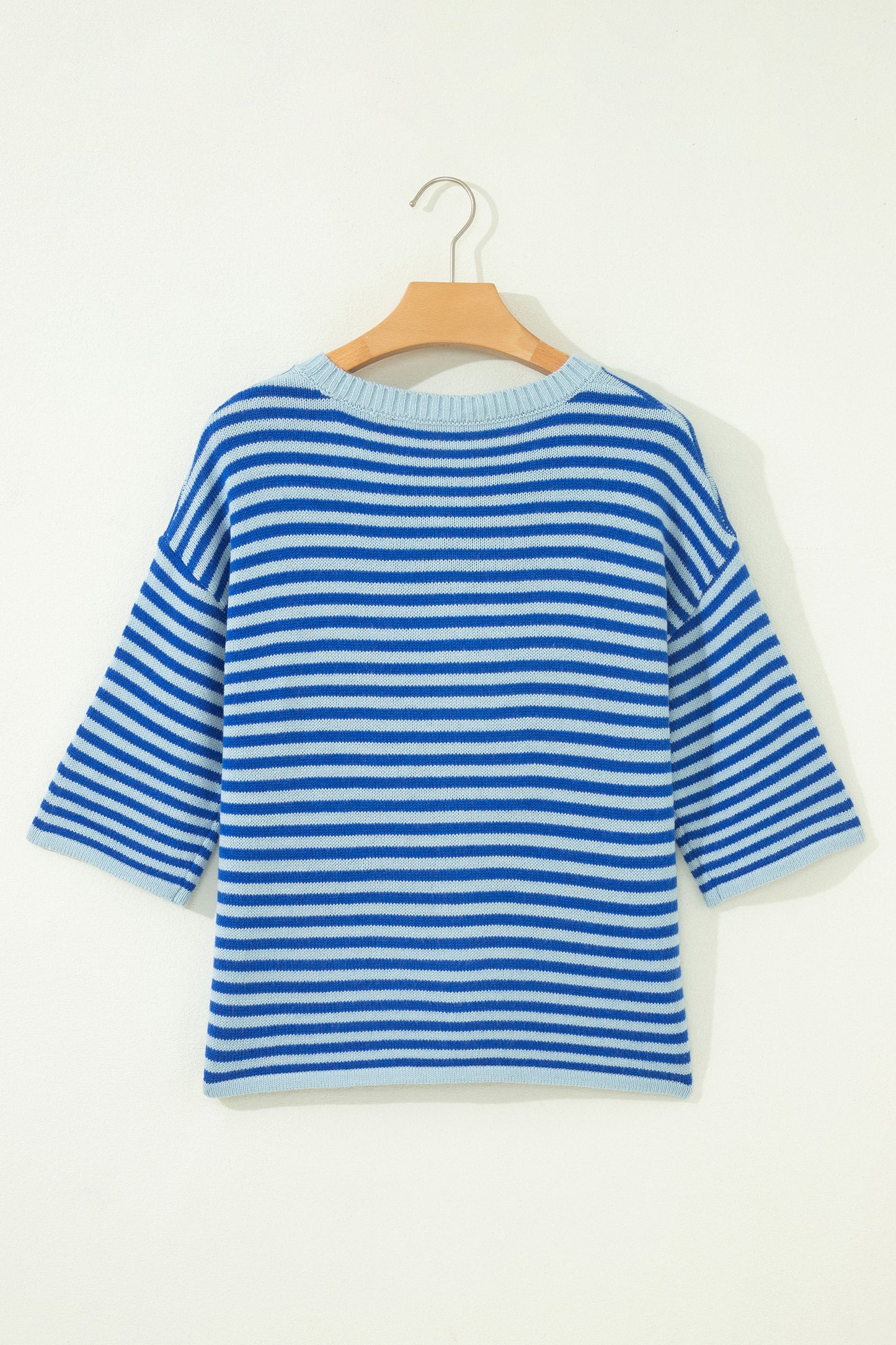 Blue Striped Half-Sleeve Button-Down Cardigan