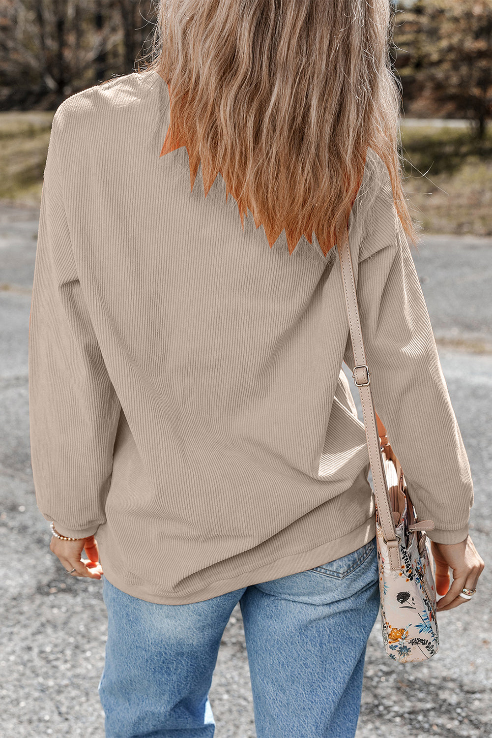Dark Grey Ribbed Corduroy Oversized Sweatshirt