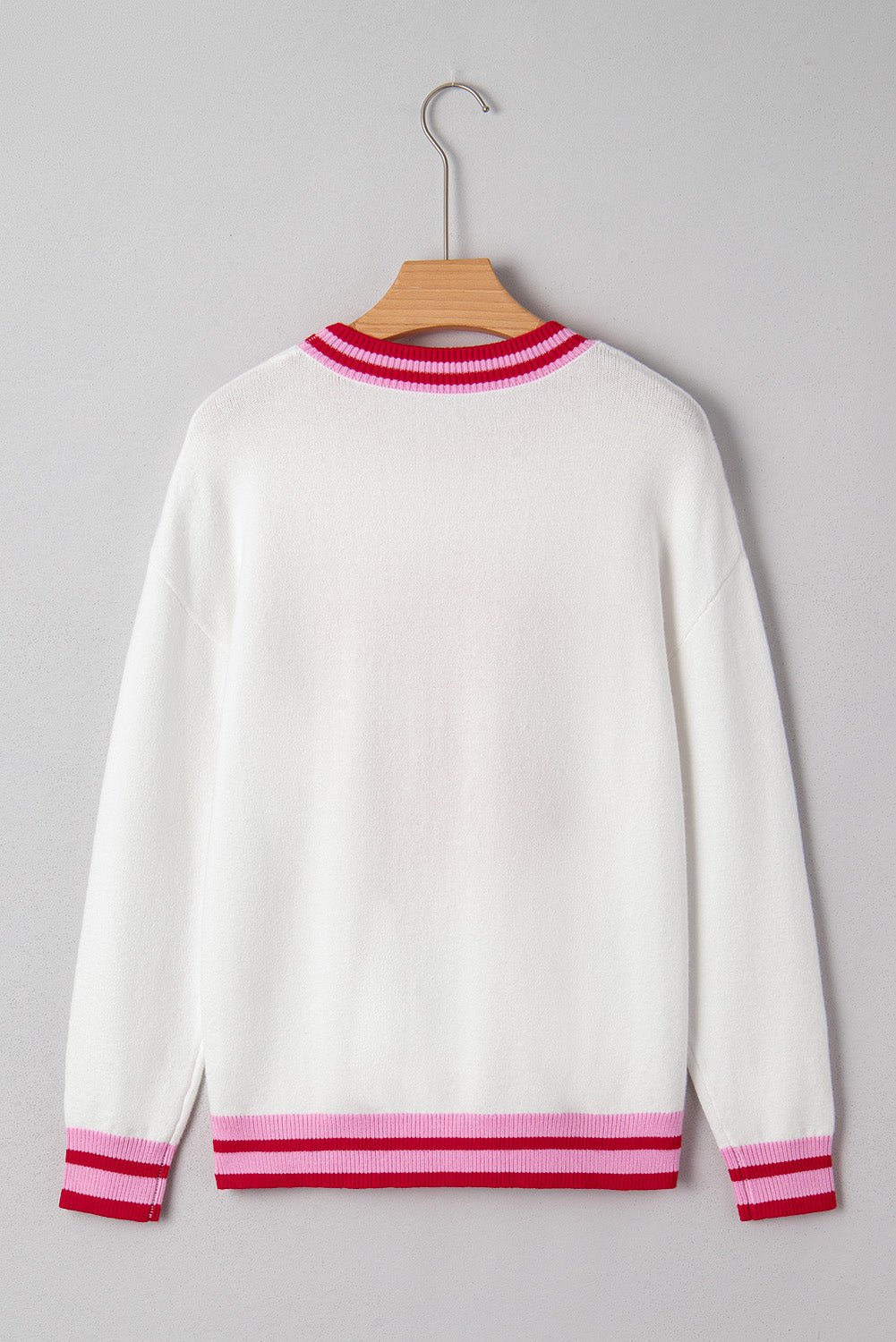 White Bow-Graphic Striped-Trim Sweater