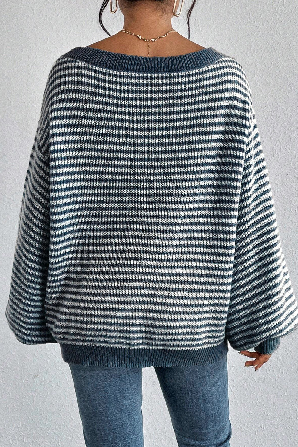 Sail Blue Stripe Lantern-Sleeve Sweater