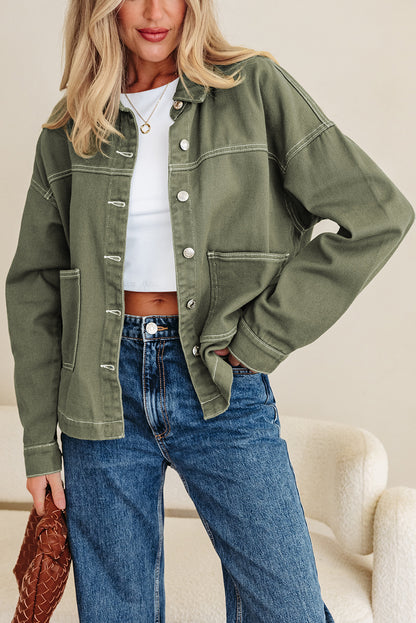 Smoke Green Boyfriend Denim Jacket