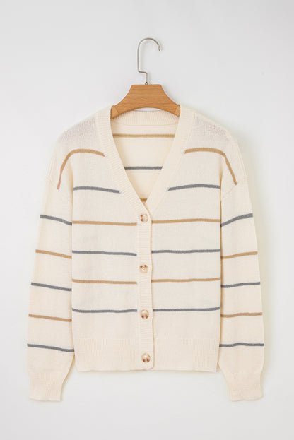 Cream Multicolor Striped Cardigan