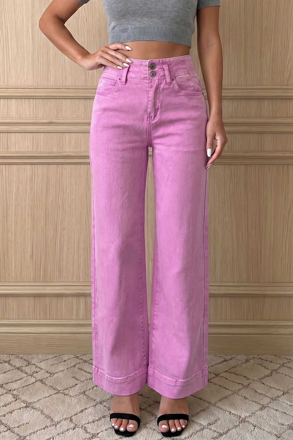 White 2-Button High-Waist Wide-Leg Jeans