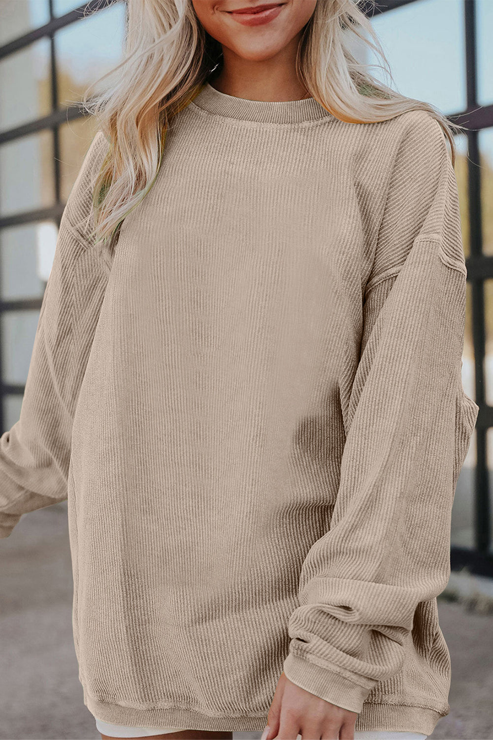 Dark Grey Ribbed Corduroy Oversized Sweatshirt