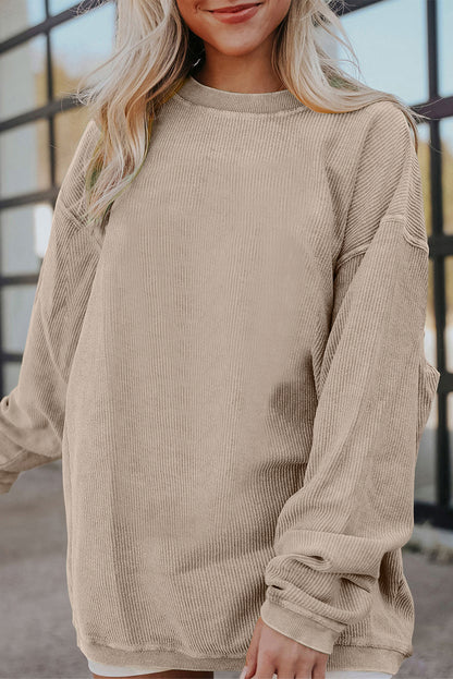 Dark Grey Ribbed Corduroy Oversized Sweatshirt