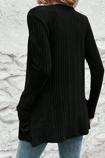 Stone Blue Ribbed Open-Front Cardigan