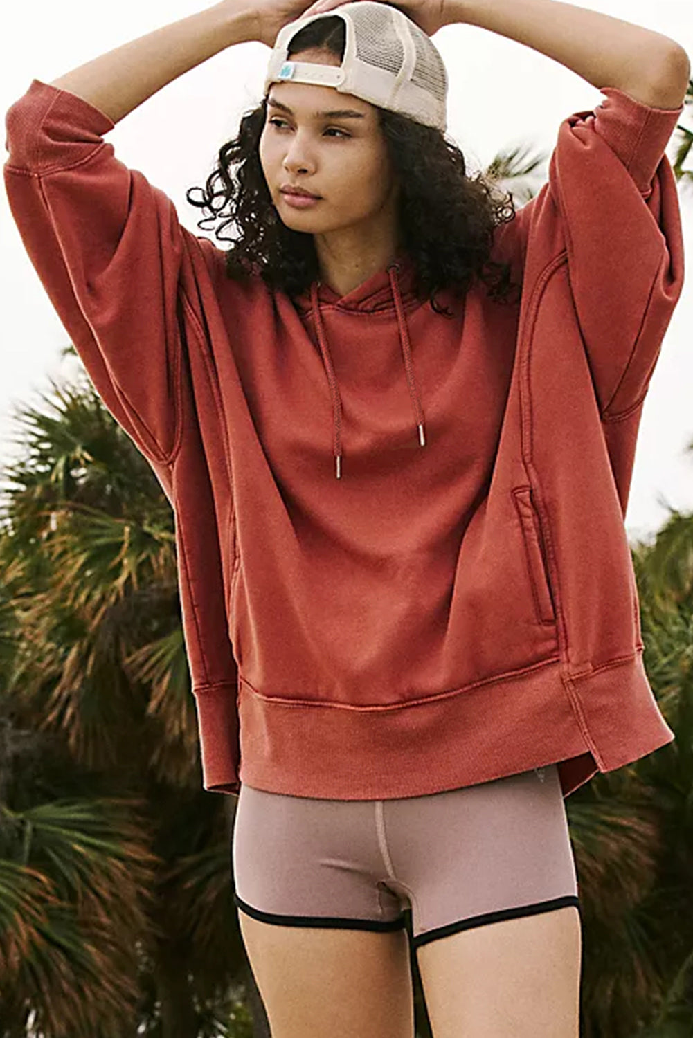 Red Clay Drawstring Oversized Hoodie