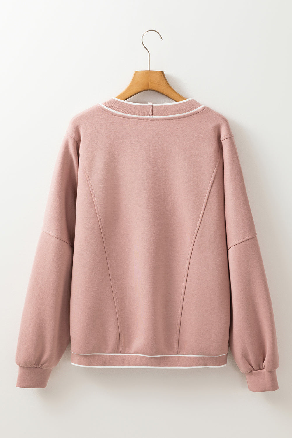 Pink Contrast-Trim Button-Front Knit Cardigan