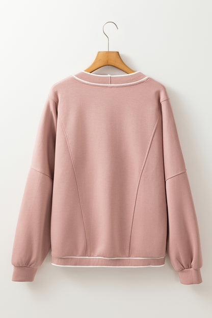 Pink Contrast-Trim Button-Front Knit Cardigan
