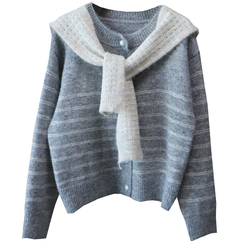 Striped Color-Block Cardigan and Shawl