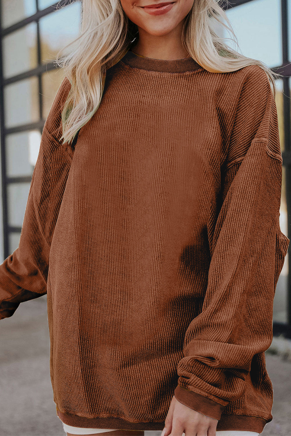 Dark Grey Ribbed Corduroy Oversized Sweatshirt