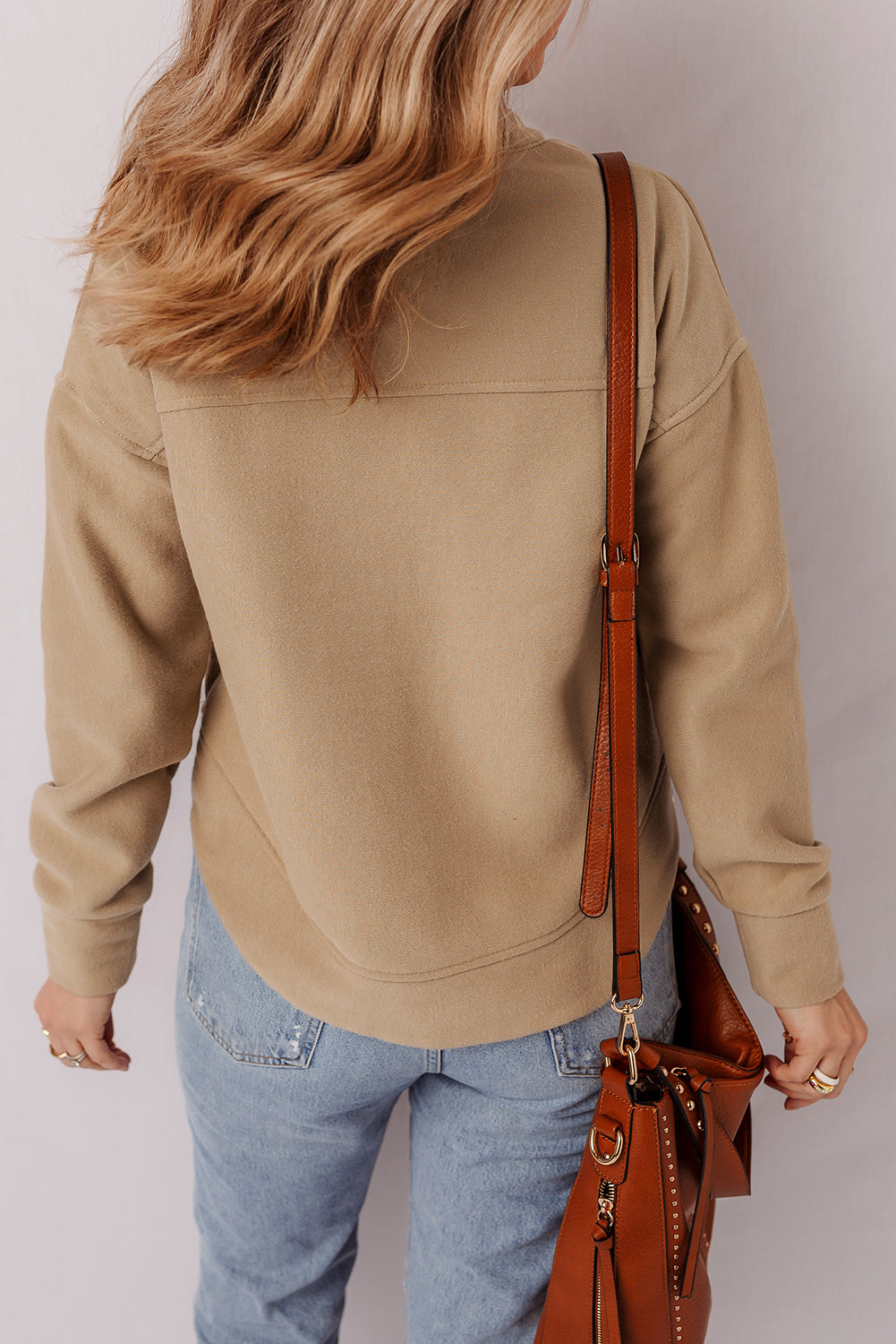Light Beige Grommet V-Neck Sweatshirt