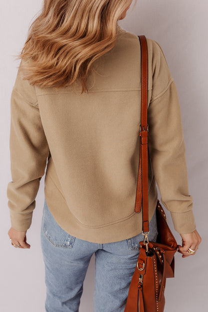 Light Beige Grommet V-Neck Sweatshirt