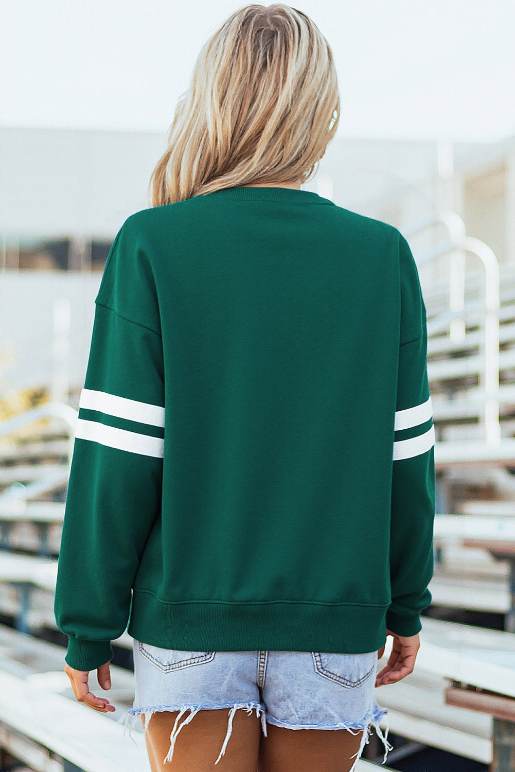 White Varsity Striped Detail Drop-Shoulder Oversized Sweatshirt